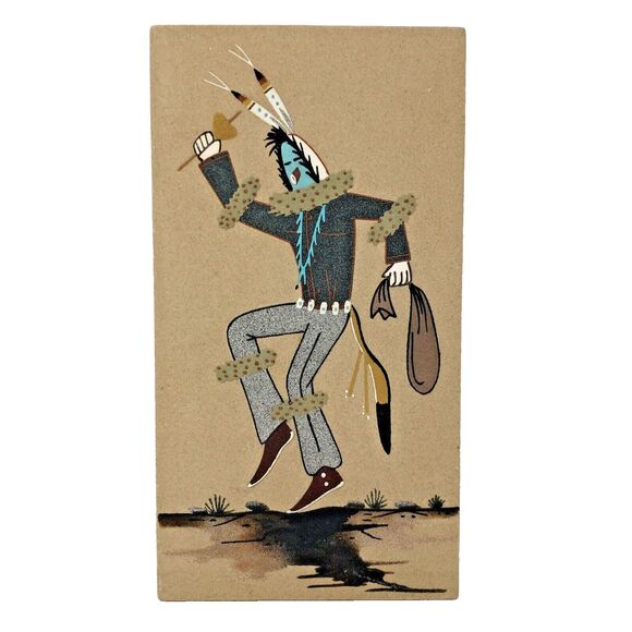 Kachina Sand Wall Art Navajo Native American Painting Panels VTG Set of 2 Signed - Picture 5 of 12